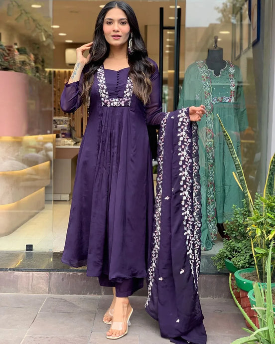 Libas Elegant Purple Embroidered Kurta Set with Dupatta