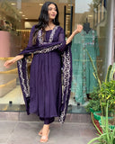 Libas Elegant Purple Embroidered Kurta Set with Dupatta