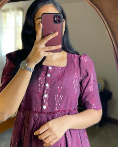 Libas Casual Maroon Tiered Midi Dress with Ikat Print