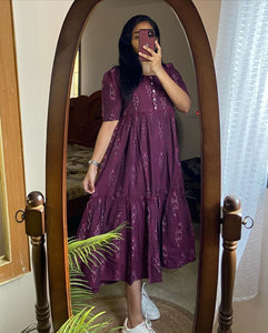 Libas Casual Maroon Tiered Midi Dress with Ikat Print