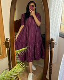 Libas Casual Maroon Tiered Midi Dress with Ikat Print