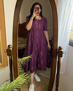 Libas Casual Maroon Tiered Midi Dress with Ikat Print