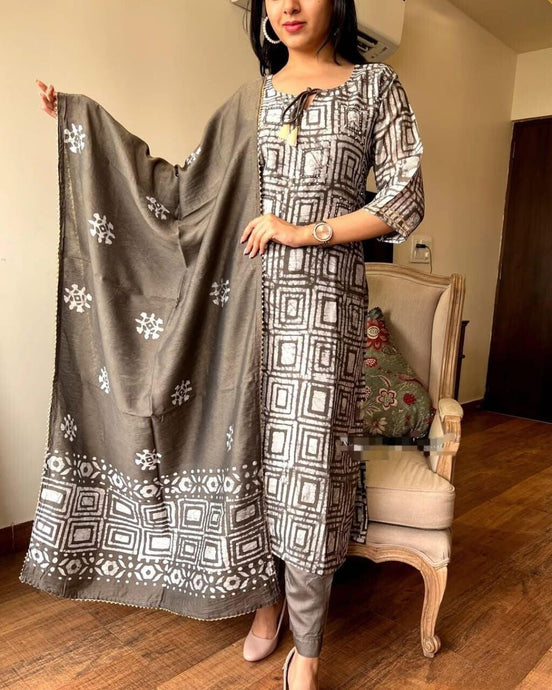 Dusky Purple Procion Printed Suit Set with Dupatta