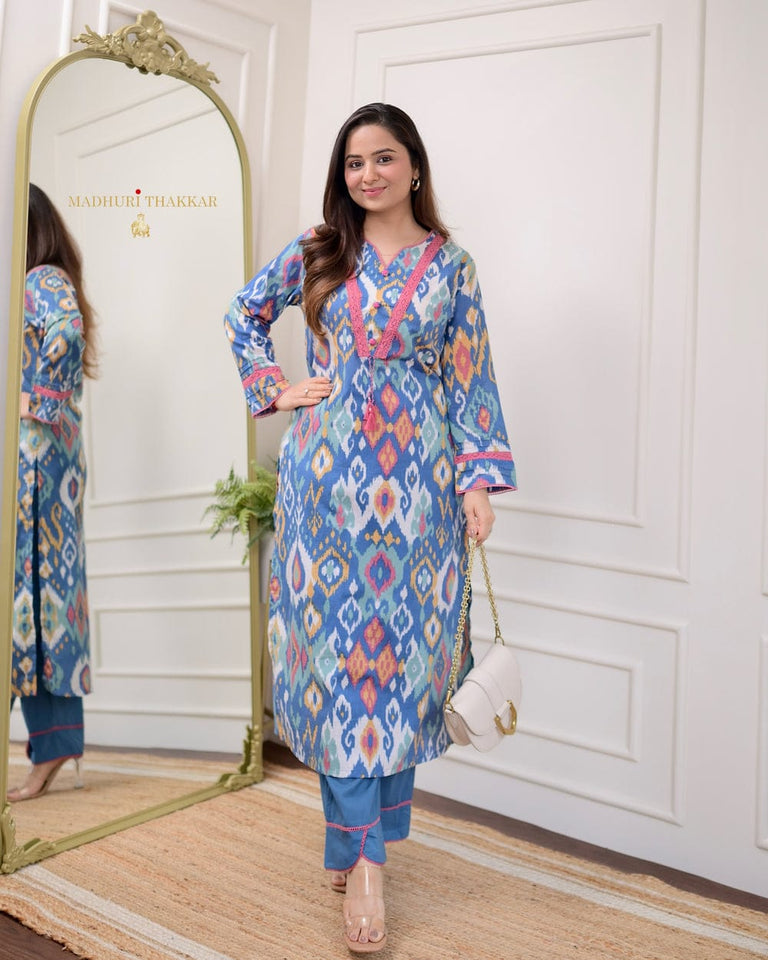Premium Cotton Printed Designer Kurti With Bottom Set
