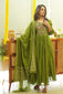 Women's Green Embroidered printed rayyon kurta & pant with malmal dupatta set