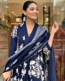 Women Cotton Blue Kurta Pant and Dupatta set