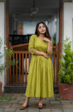 Green Embroidered Printx Work Cotton Anarkali Gown