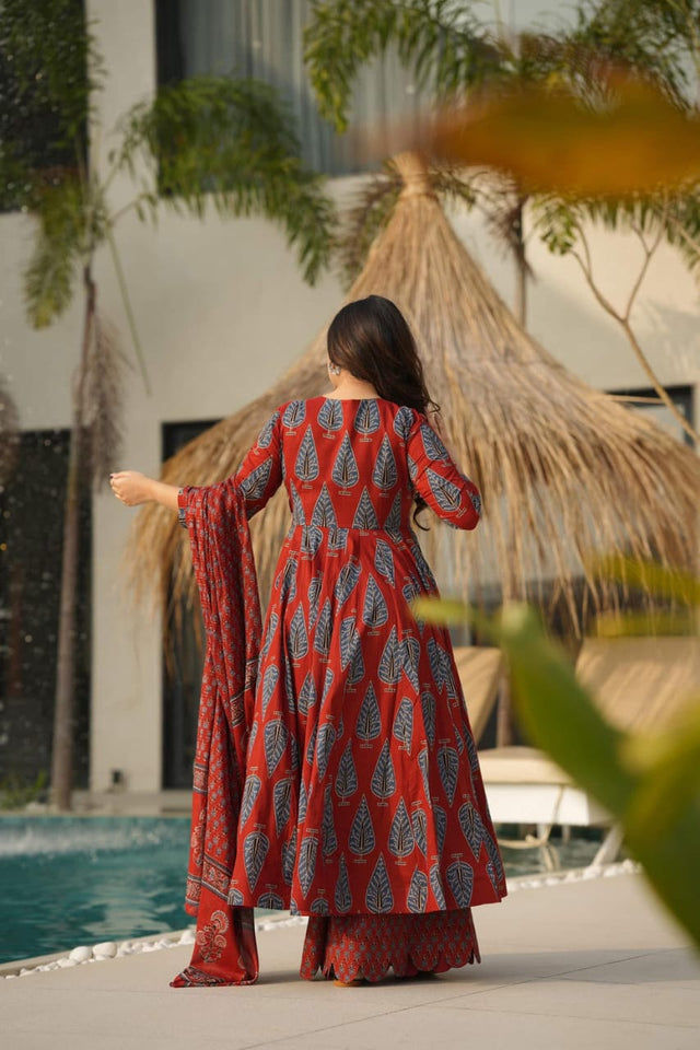 Libas Elegant Rust-Red Ethnic Ensemble by the Poolside