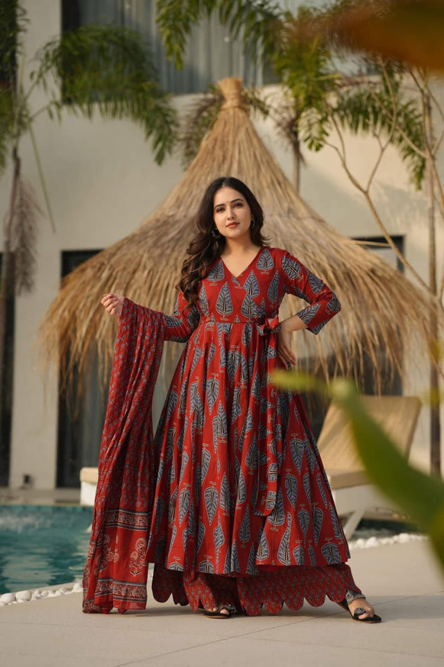 Libas Elegant Rust-Red Ethnic Ensemble by the Poolside