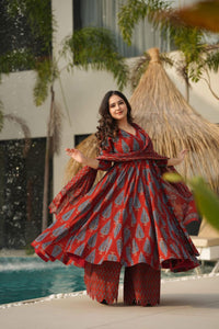 Libas Elegant Rust-Red Ethnic Ensemble by the Poolside