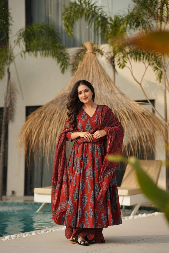 Libas Elegant Rust-Red Ethnic Ensemble by the Poolside