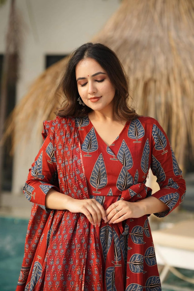 Libas Elegant Rust-Red Ethnic Ensemble by the Poolside