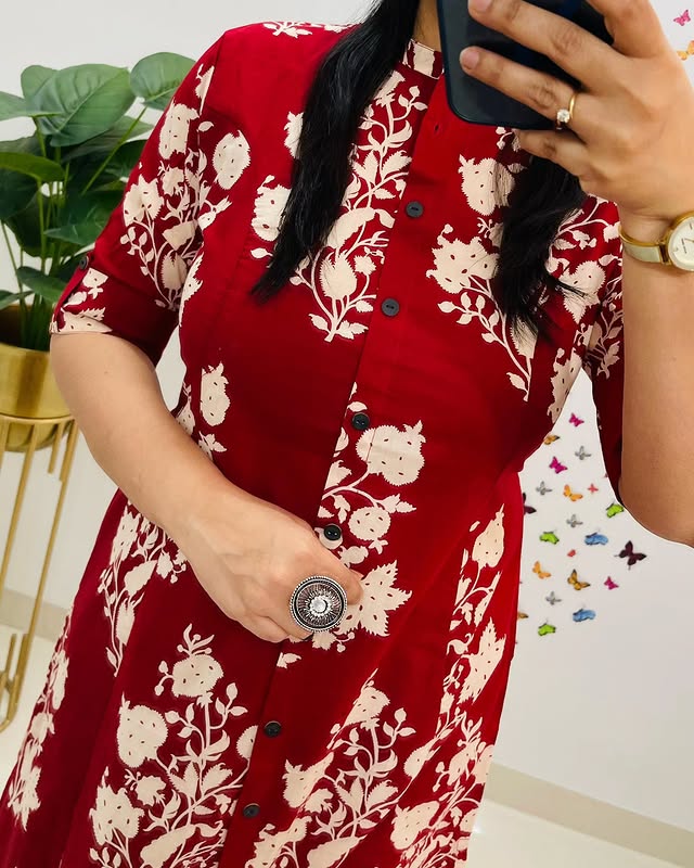 Libas Chic Red Floral Kurta Set with Straight Pants