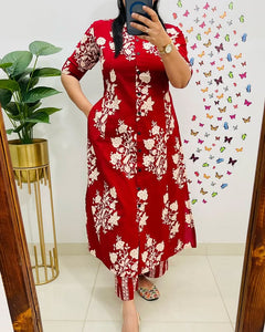 Libas Chic Red Floral Kurta Set with Straight Pants